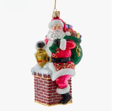 Glass Santa in Chimney Ornament